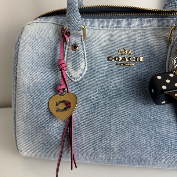 NWT Coach Rowan Satchel Bag In Loved Denim With Charms - Picture 3 of 13